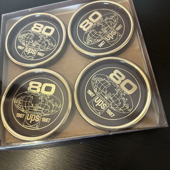 UPS 80th Anniversary Coaster Set (1987, 4 Pieces) Plastic: 4" Round  Vintage - Picture 3 of 6
